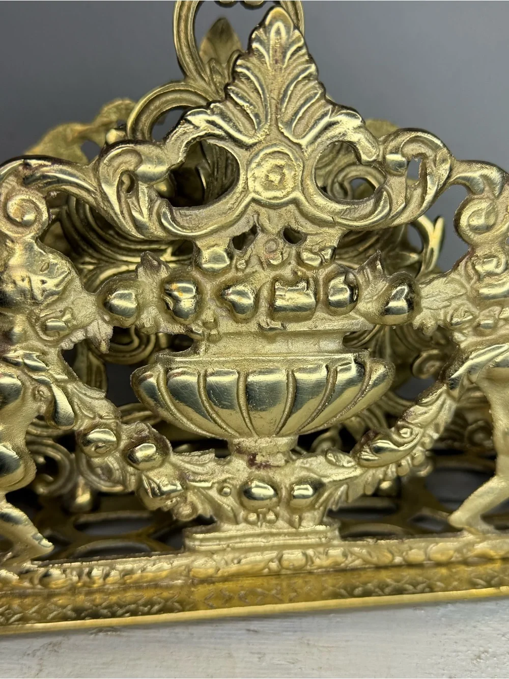 VTG Brass Ornate Victorian Desk Mail Letter Organizer w/Cherubs Andrea by Sadek